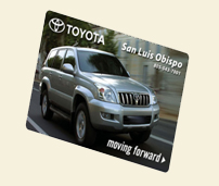 Image of gift card with silver Toyota SUV on it